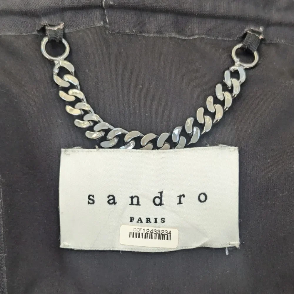 Sandro Paris Polyester Soft Shell Jacket Hooded Stowaway Black Size XL